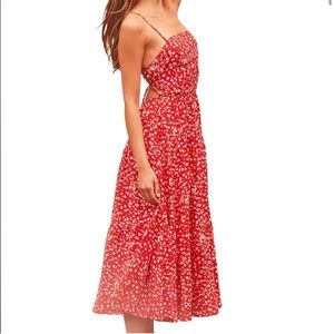 Lulus Take Me With You Red Floral Print Lace-Up Midi Dress